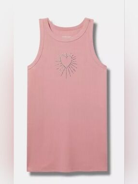 Torrid Pink Super Soft Ribbed Tank Top with Heart Rhinestone Detail. NWT 1X & 3X